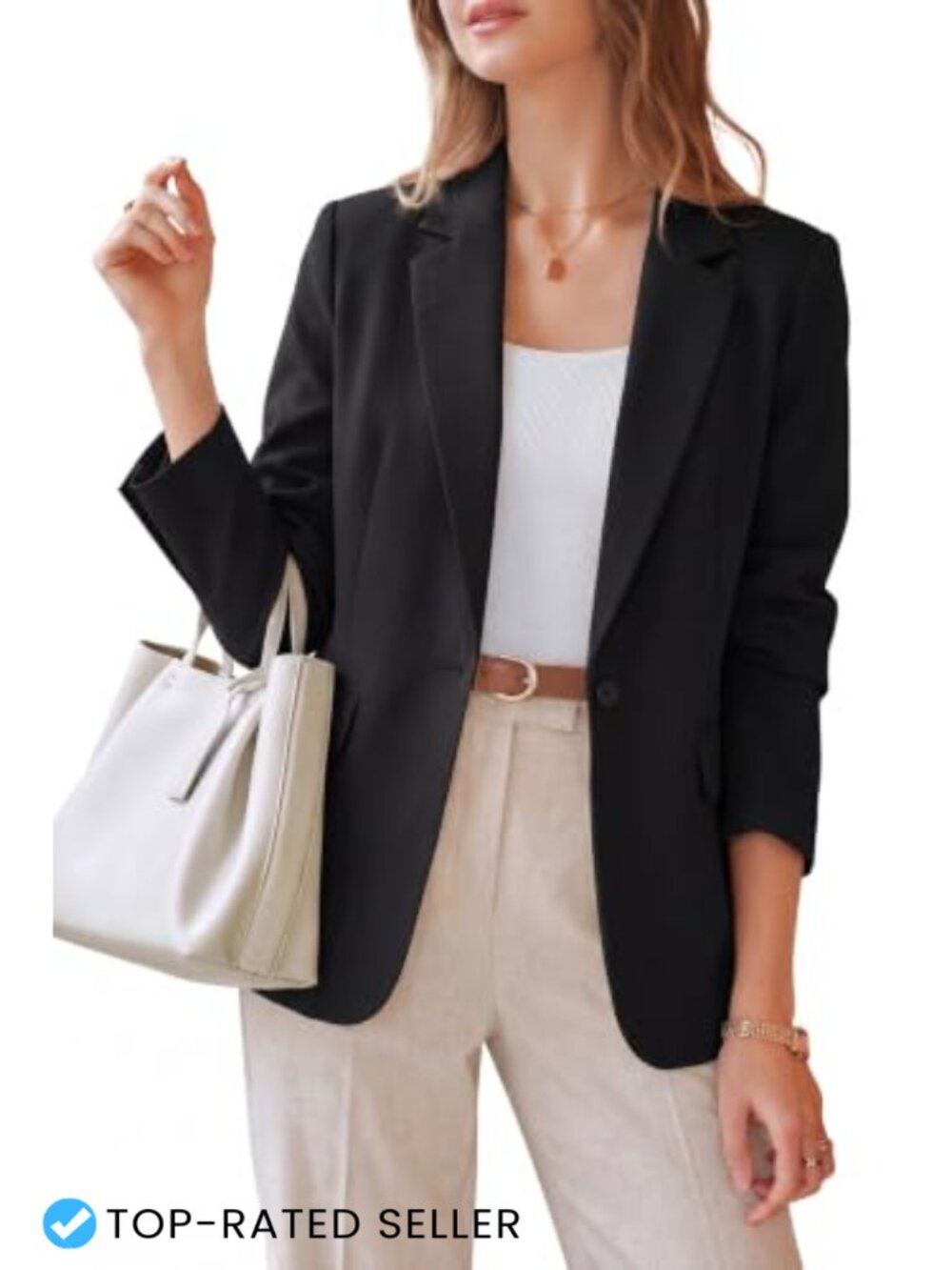 Linen Blend Blazer Notched Lapel Business Casual Work Jacket